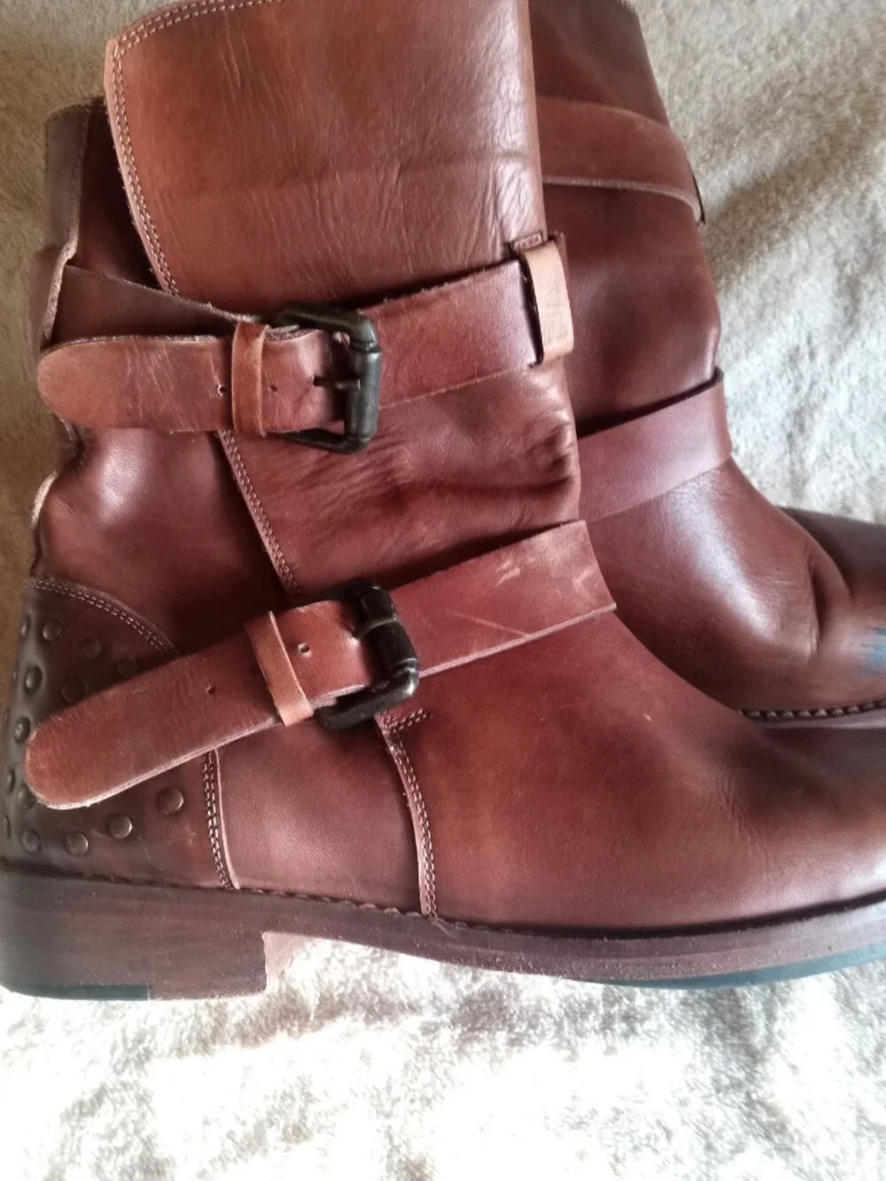 VINTAGE FOUNDRY Sherry Burnished Brown Leather Ankle Boots 6 1/2 6.5 M Shoes